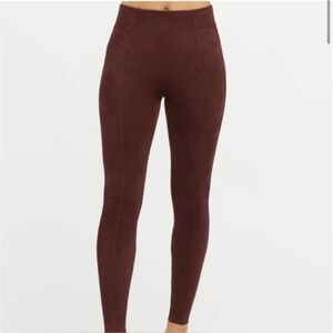 Spanx Maroon Brown Faux Suede Leggings Small New